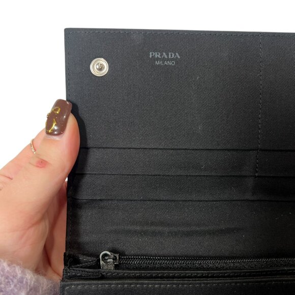 PRADA Satin Snap Folding Logo Long Continental Wallet - Picture 7 of 14